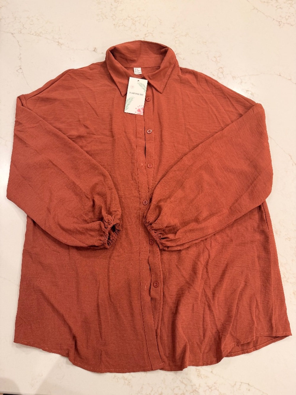 Makemechic Rust Button Front Blouse XL Flowy Long Sleeve Collared Top NWT